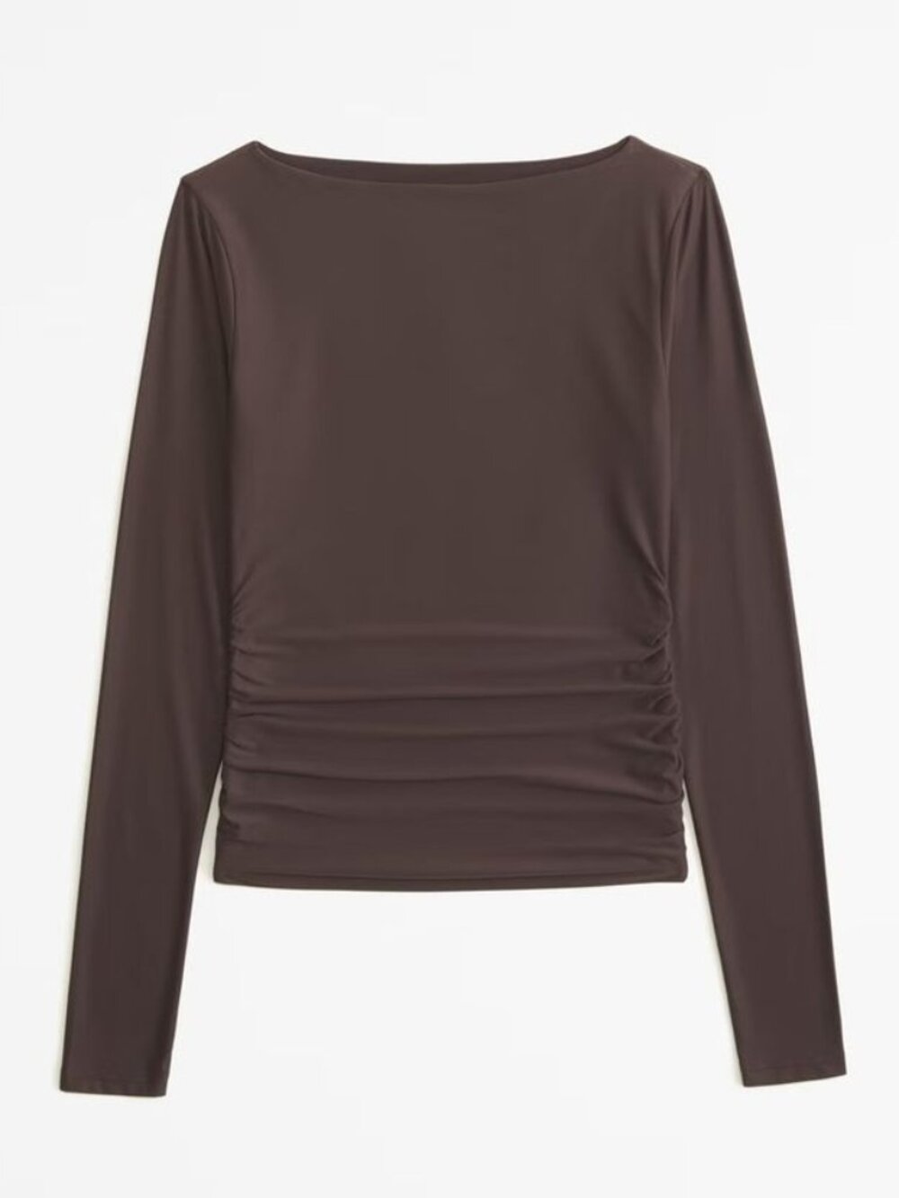 Abercrombie Soft Matte Long-Sleeve Ruched Slash Top Brown- Large